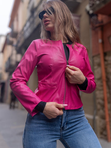 Giacca donna rosa eco pelle